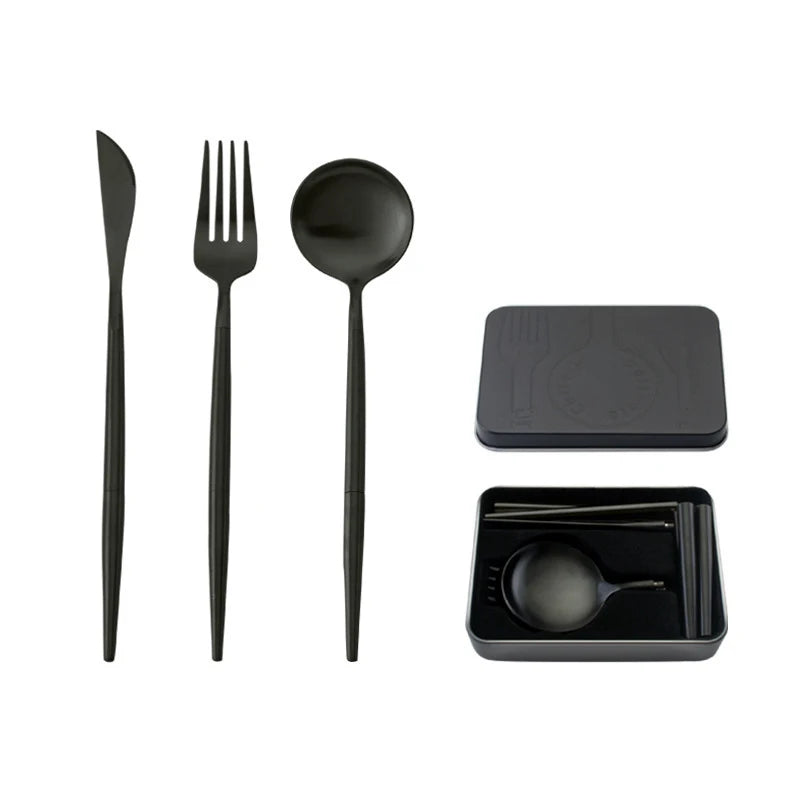 Portable Cutlery Set 304 Stainless Steel Removable Camping Tableware Chopsticks Knife Fork Spoon Folding Cutlery Set With Box
